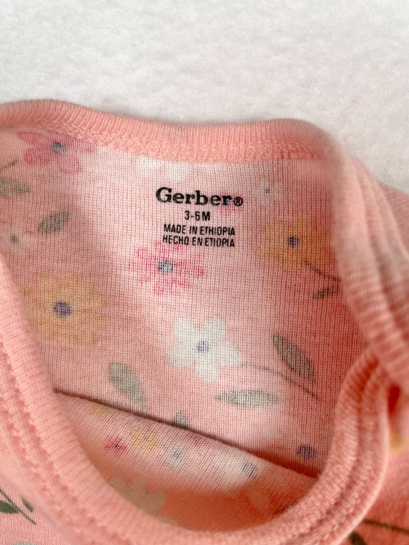 3-6 mo, Gerber, Pink, Floral short-sleeve bodysuit, white/pink/blue/yellow