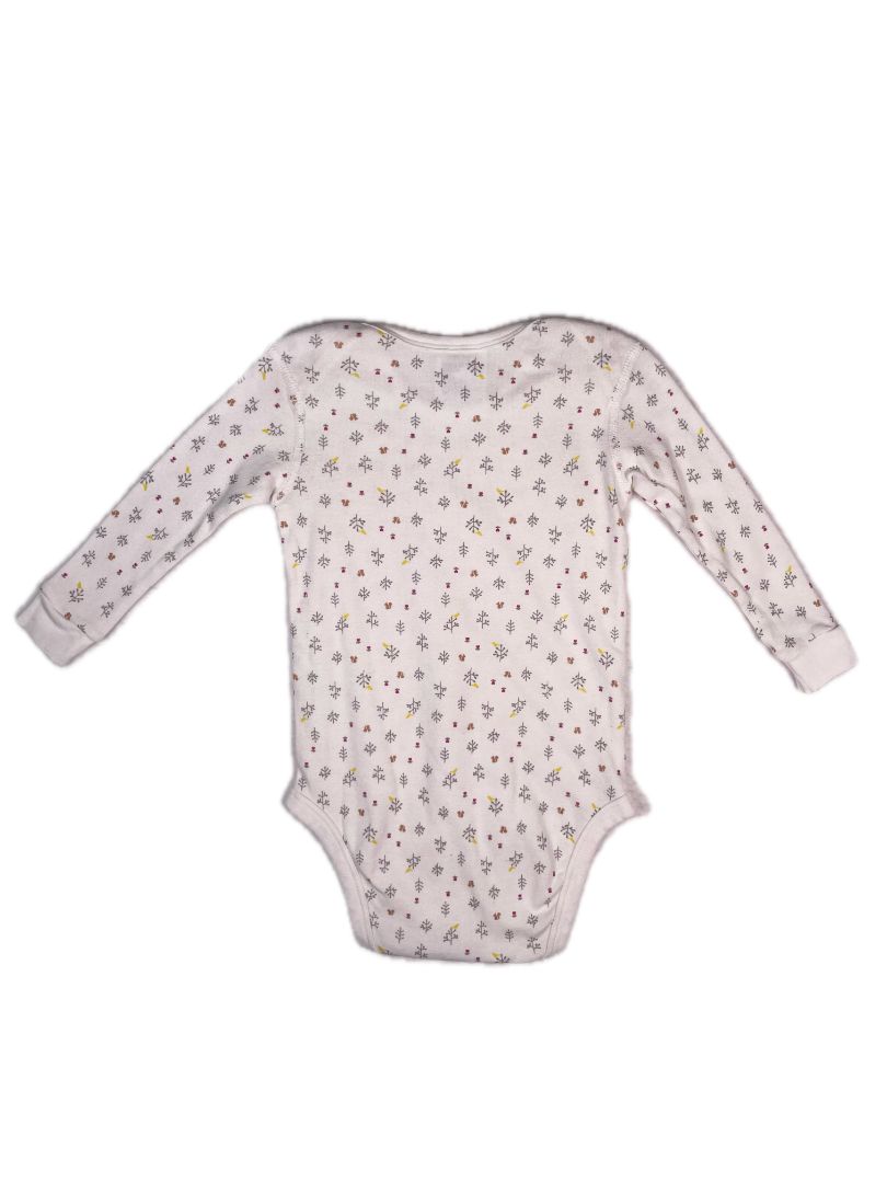 12-18 mo, Uniqlo, White, Small squirrel & floral print long-sleeve bodysuit