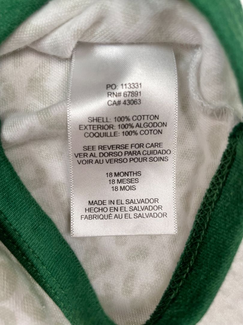 18 mo, NFL, White, NY Jets short-sleeve leopard print bodysuit, scallop thread sleeve, green