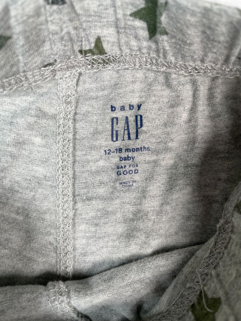 12-18 mo, babyGap, Grey, Green star print pull-on pants, decorative tie