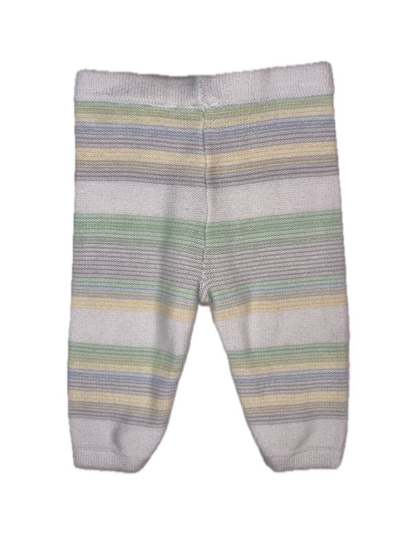 0-3 mo, Janie and Jack, White, Pastel striped sweater pants, green/yellow/blue/grey