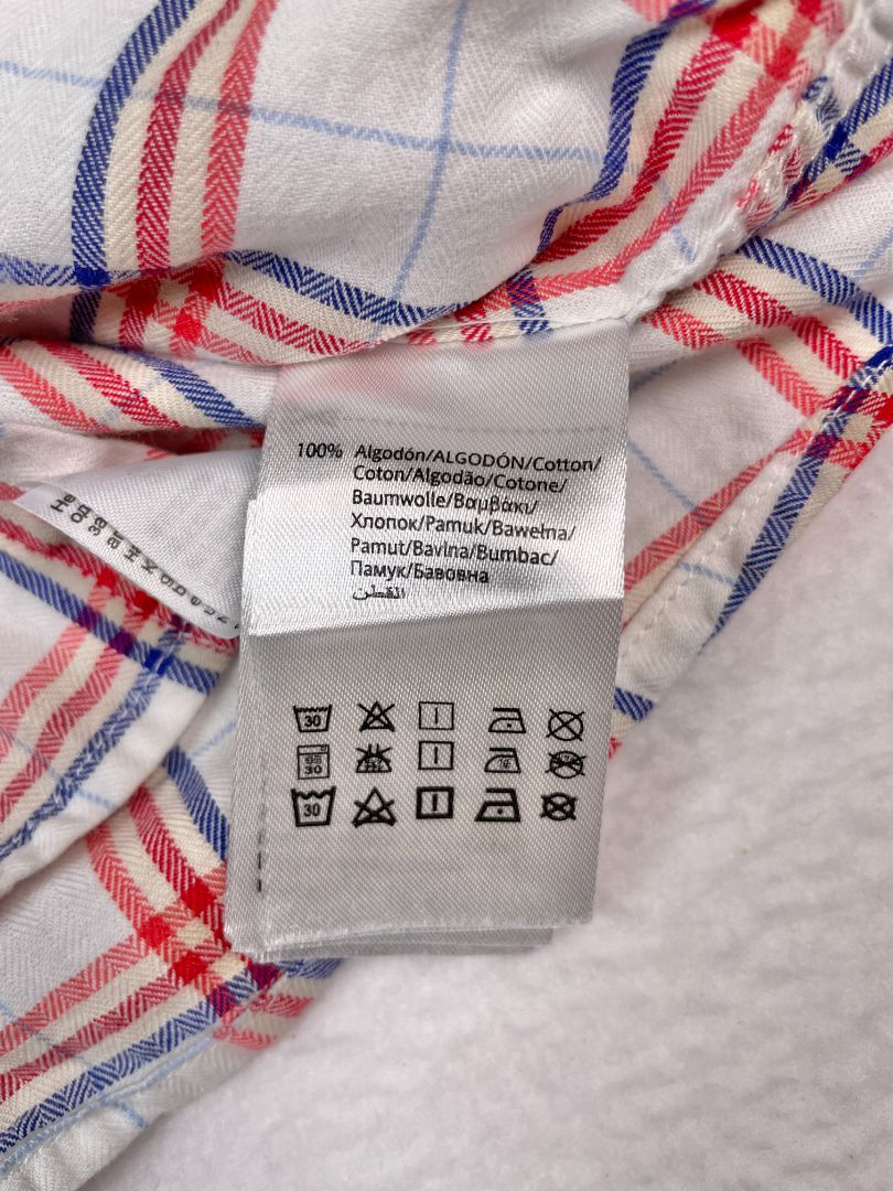 12 mo, Mayoral, White, Plaid long-sleeve button-up shirt, red/blue/cream