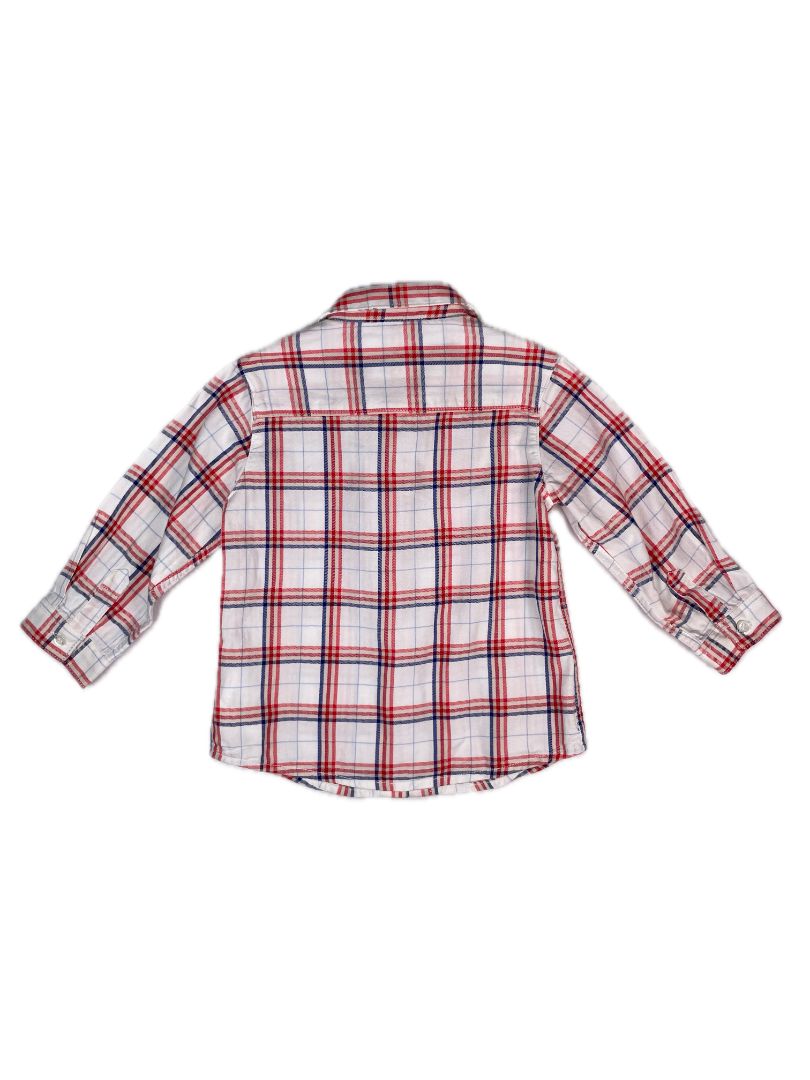 12 mo, Mayoral, White, Plaid long-sleeve button-up shirt, red/blue/cream