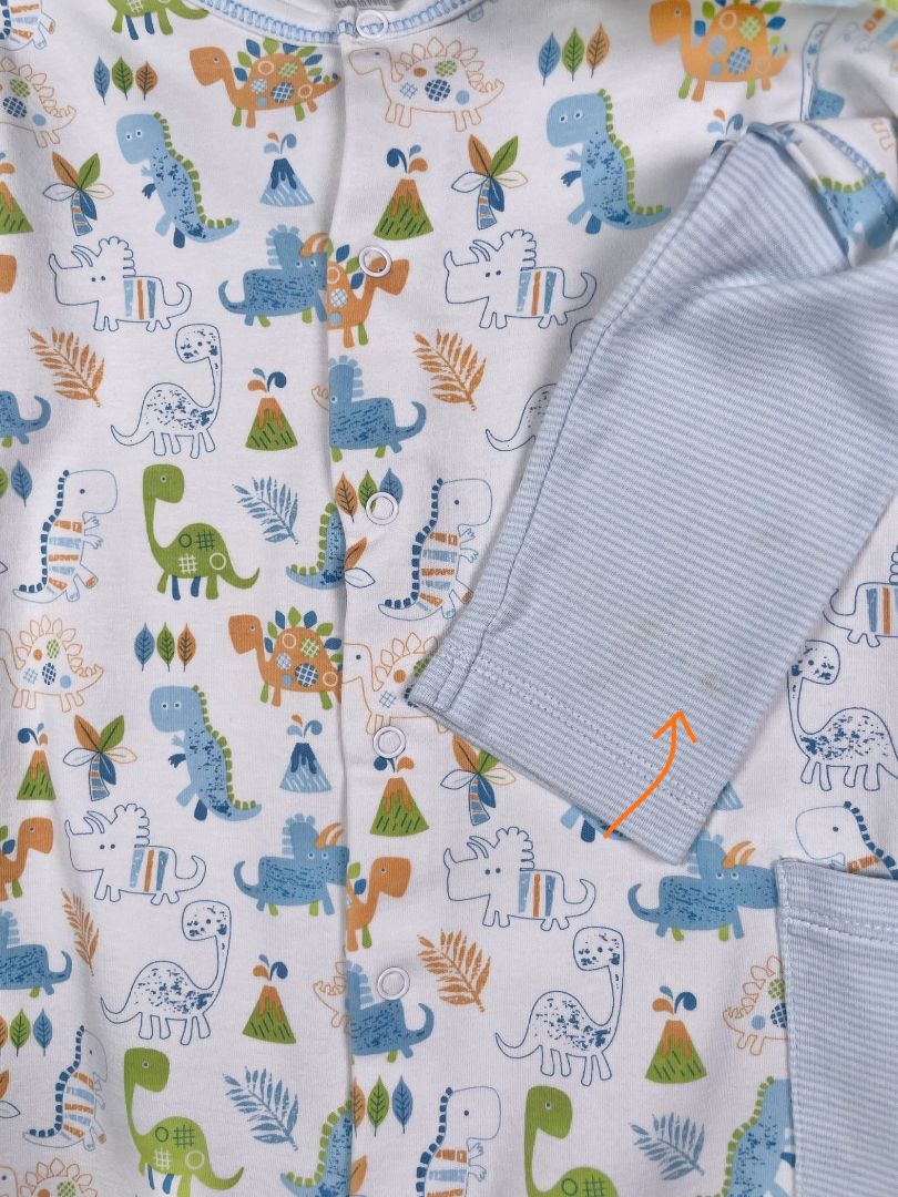 9 mo, Kissy Kissy, White, Pima cotton dinosaur playsuit, blue/green/orange