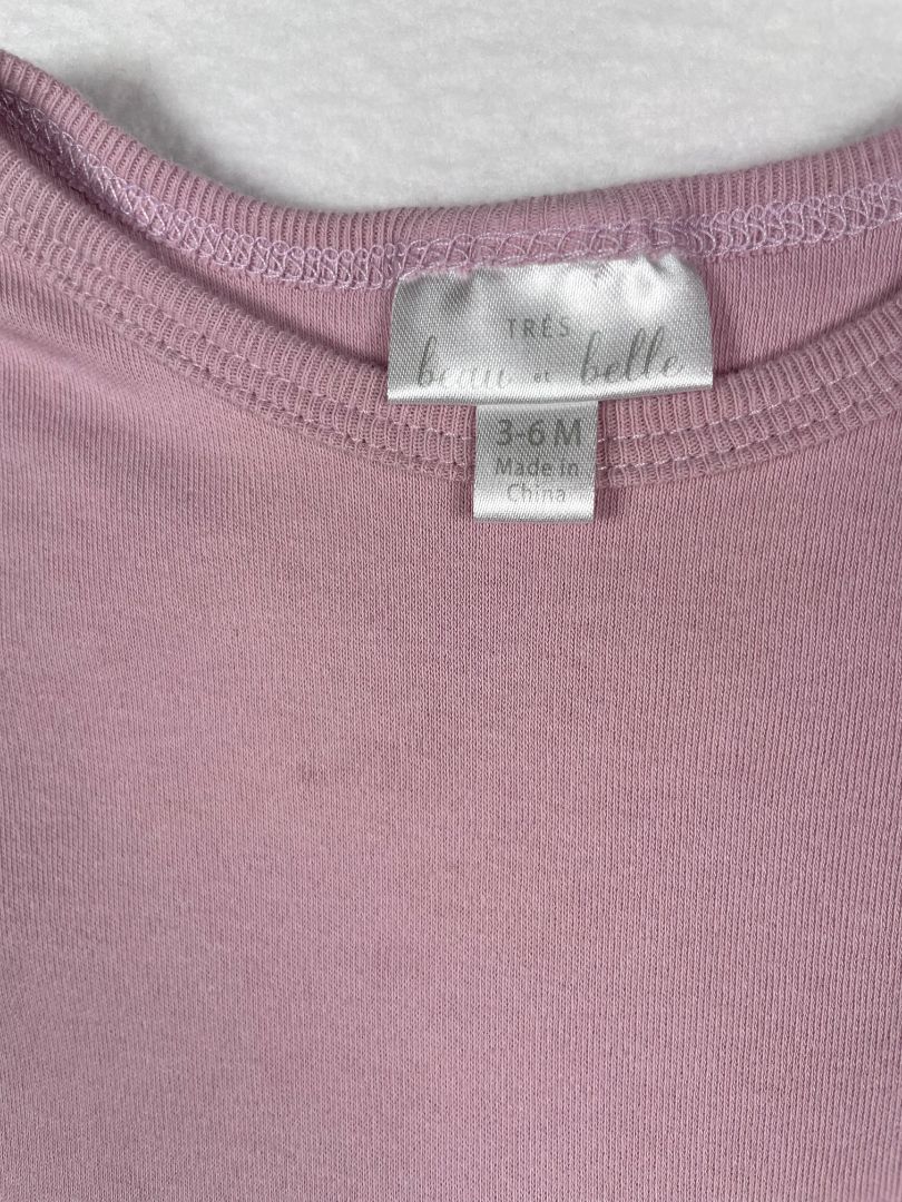 3-6 mo, Très Beau et Belle, Purple, Pima cotton solid long-sleeve bodysuit