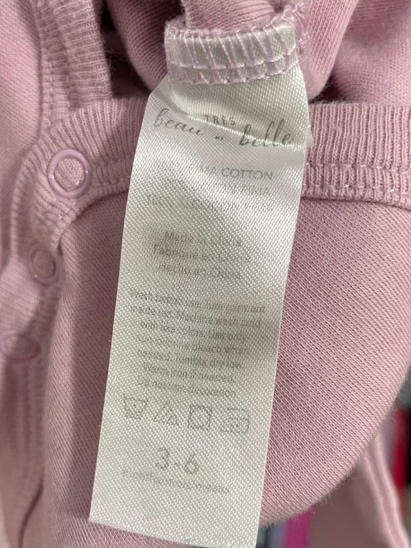 3-6 mo, Très Beau et Belle, Purple, Pima cotton solid long-sleeve bodysuit