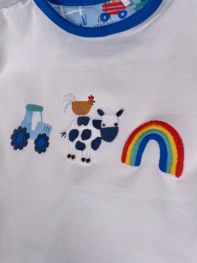 6-9 mo, Next, Blue, Farm print long-sleeve top & legging SET