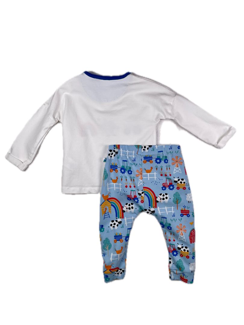 6-9 mo, Next, Blue, Farm print long-sleeve top & legging SET