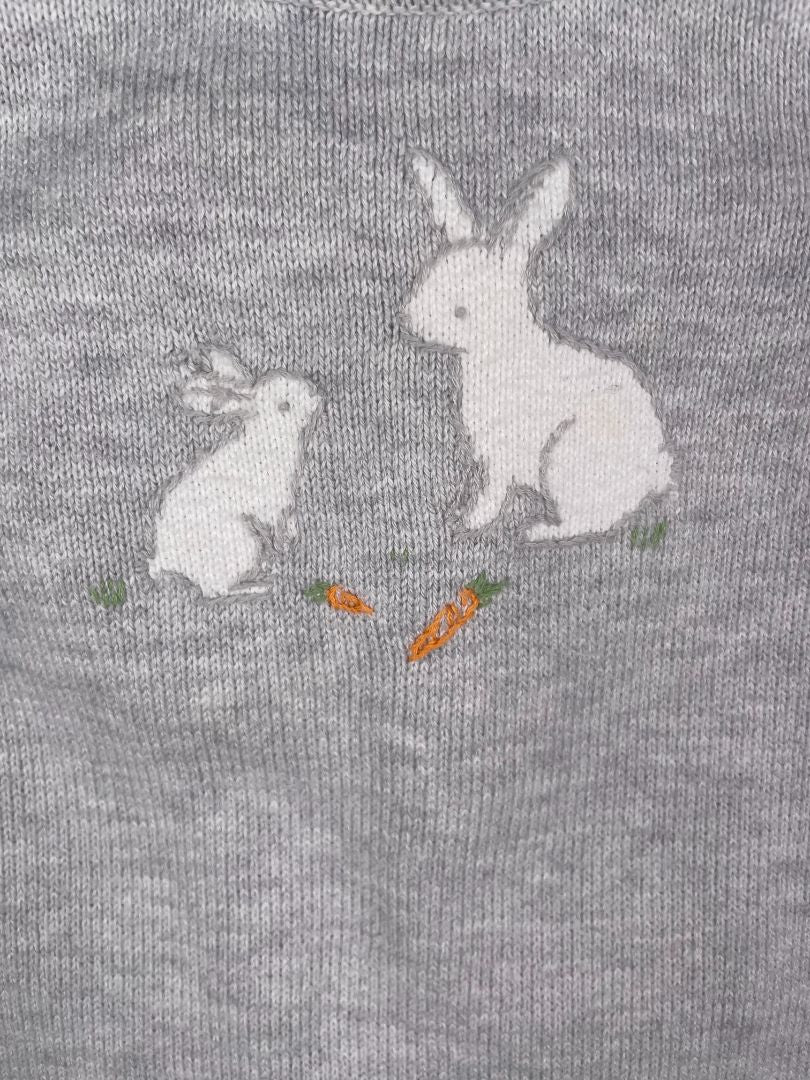 0-3 mo, Janie and Jack, Grey, Bunnies + carrots knit coverall, button legs, pockets on rear
