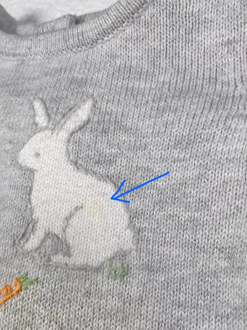 0-3 mo, Janie and Jack, Grey, Bunnies + carrots knit coverall, button legs, pockets on rear