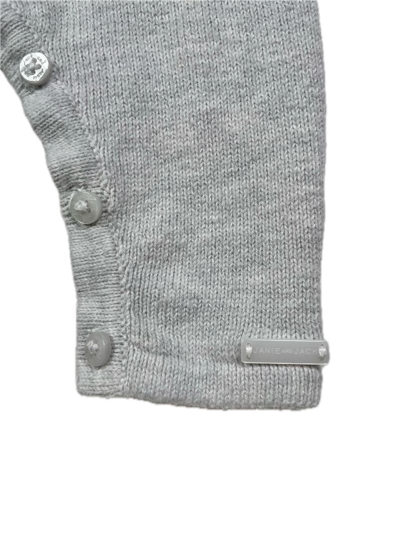 0-3 mo, Janie and Jack, Grey, Bunnies + carrots knit coverall, button legs, pockets on rear