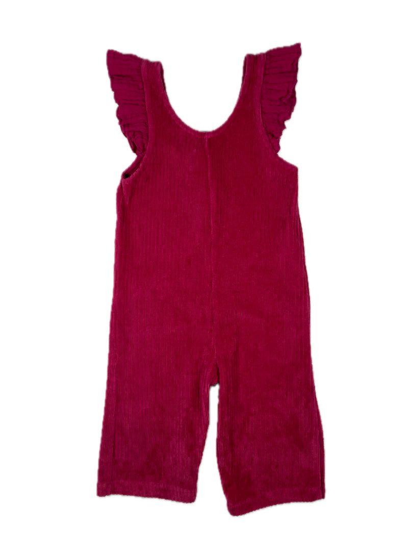 9-12 mo, Zara, Dark Pink, Corduroy overalls w/ flutter sleeves