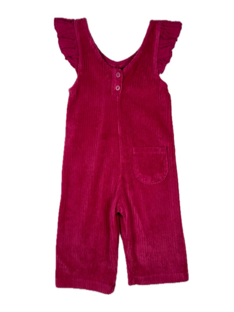 9-12 mo, Zara, Dark Pink, Corduroy overalls w/ flutter sleeves