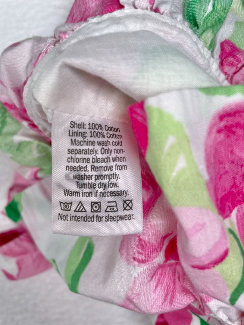 6-12 mo, Janie and Jack, White, Sleeveless floral peplum blouse, button back, pink/green