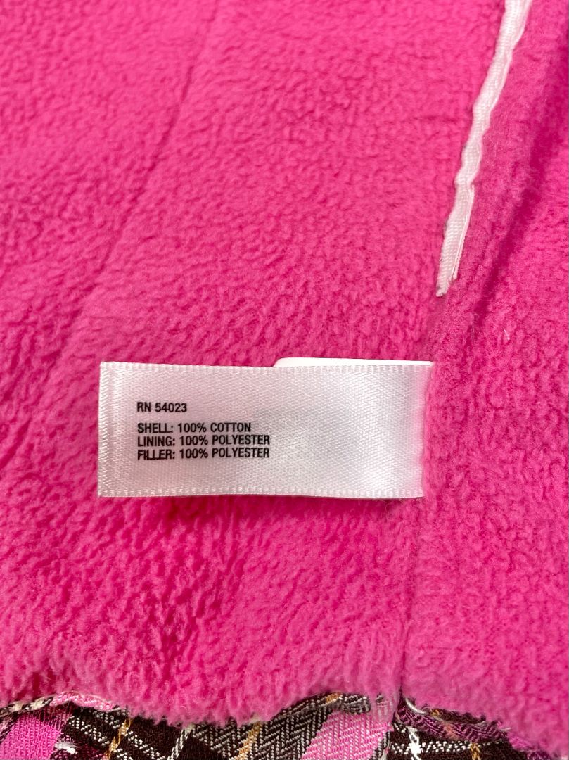 12-18 mo, babyGap, Cream, Pink/brown plaid padded vest, fleece lined