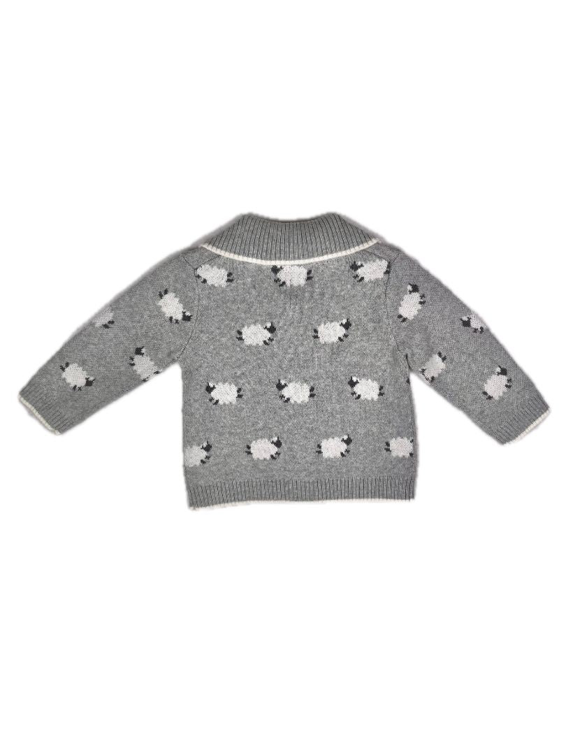 3-6 mo, Janie and Jack, Grey, New w/ tags - Jacquard sheep button-up collared cardigan