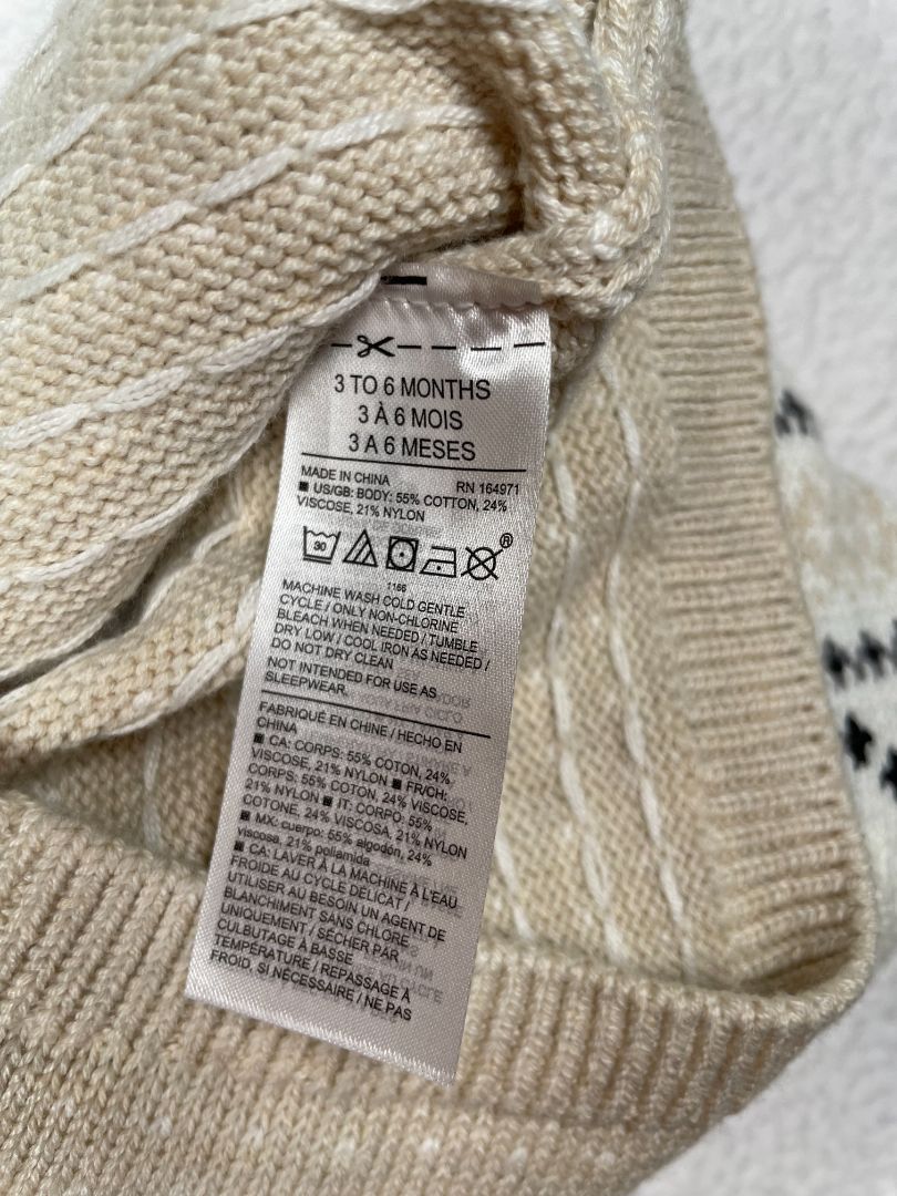 3-6 mo, Janie and Jack, Cream, New w/ tags - Fair Isle button-up shawl collar cardigan