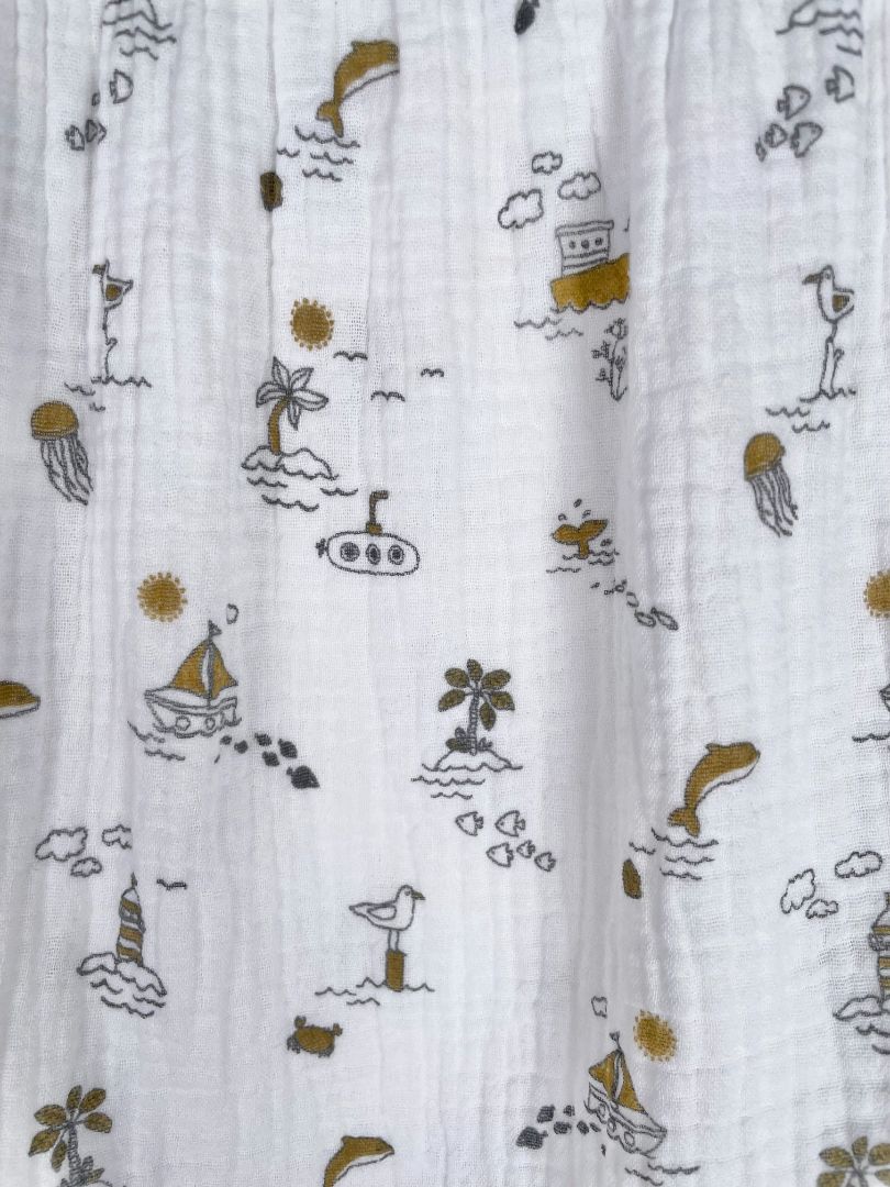 2/2T, Bean's Barcelona, White, Muslin boat / sea print sleeveless dress