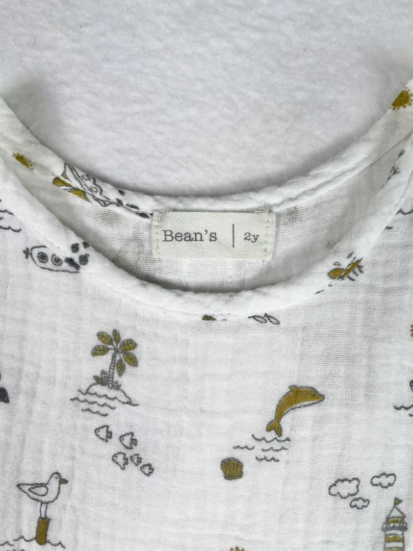 2/2T, Bean's Barcelona, White, Muslin boat / sea print sleeveless dress