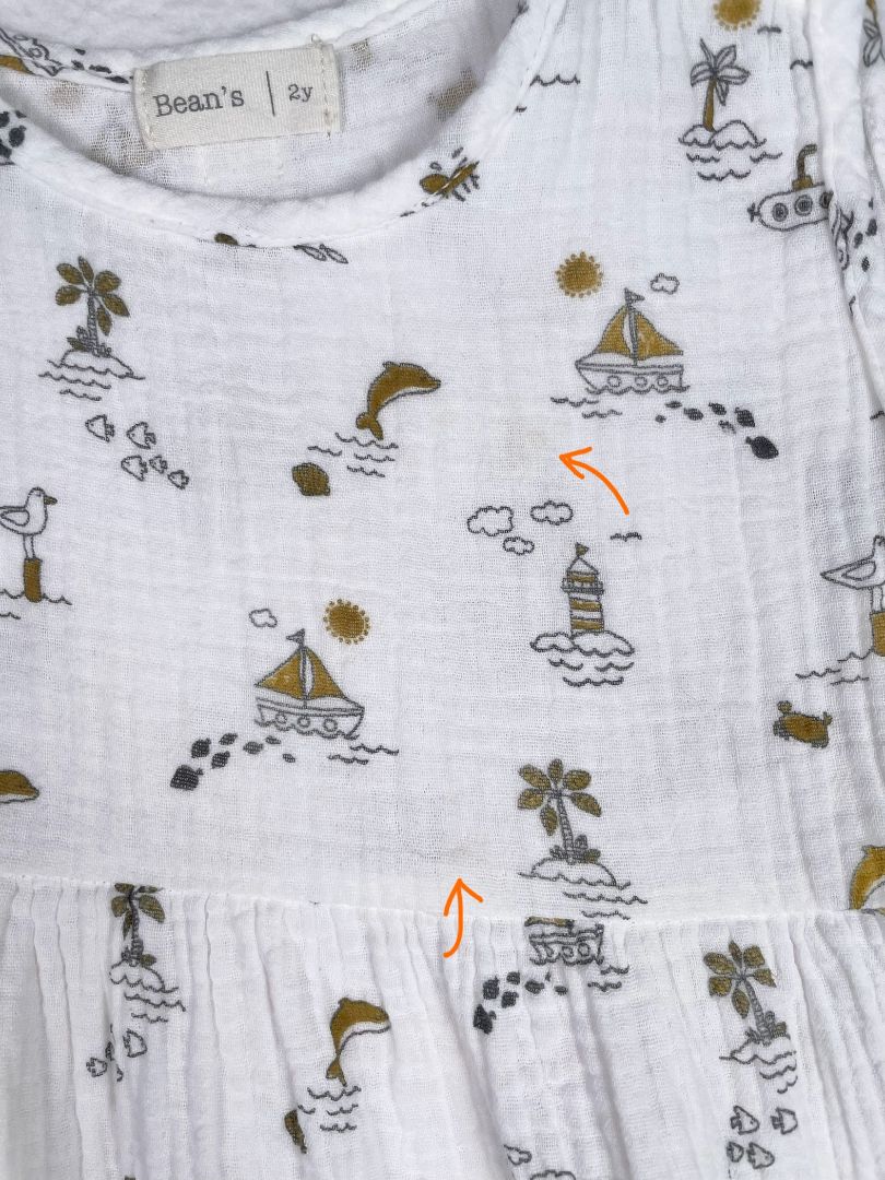 2/2T, Bean's Barcelona, White, Muslin boat / sea print sleeveless dress