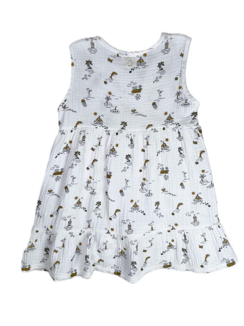 2/2T, Bean's Barcelona, White, Muslin boat / sea print sleeveless dress