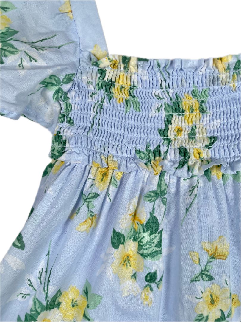 2/2T, Janie and Jack, Blue, Smocked yellow floral blouse + headband SET