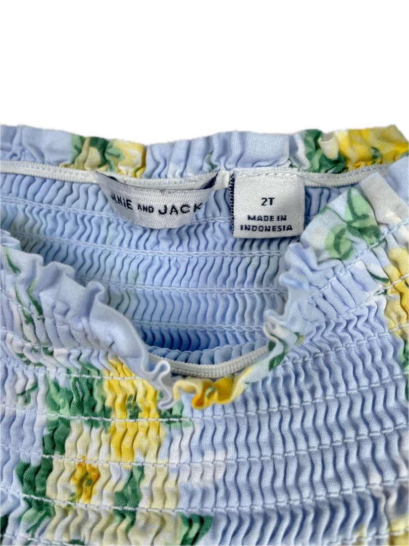 2/2T, Janie and Jack, Blue, Smocked yellow floral blouse + headband SET