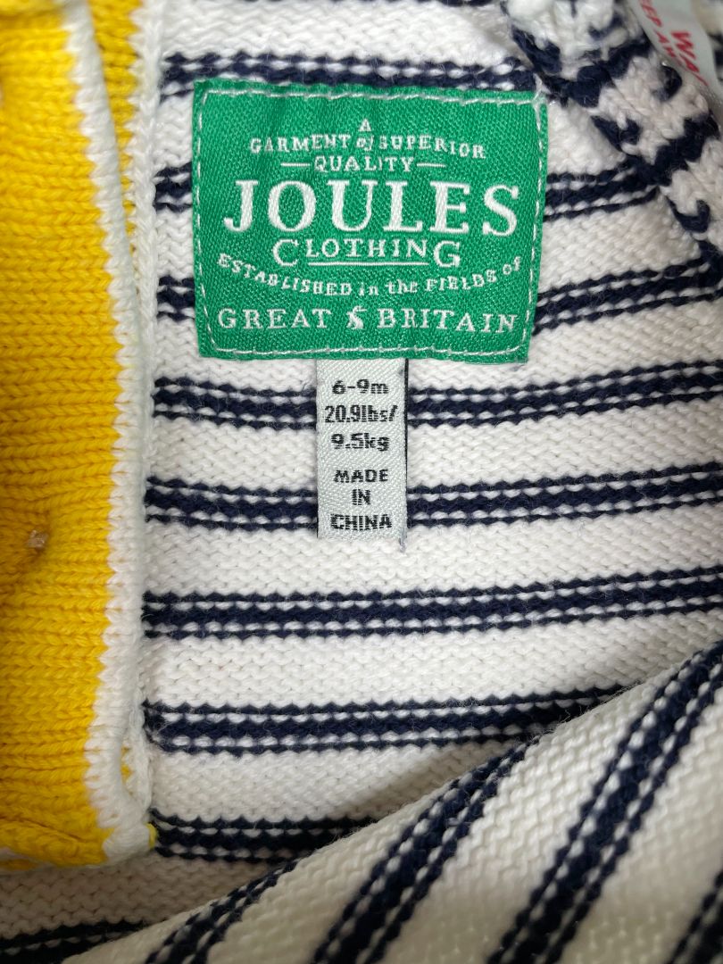 6-9 mo, Joules Clothing, White, Striped green stegosaurus sweater w/ 3D plates