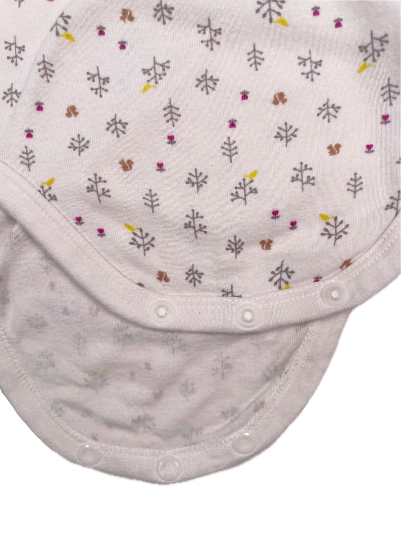 12-18 mo, Uniqlo, White, Small squirrel & floral print long-sleeve bodysuit