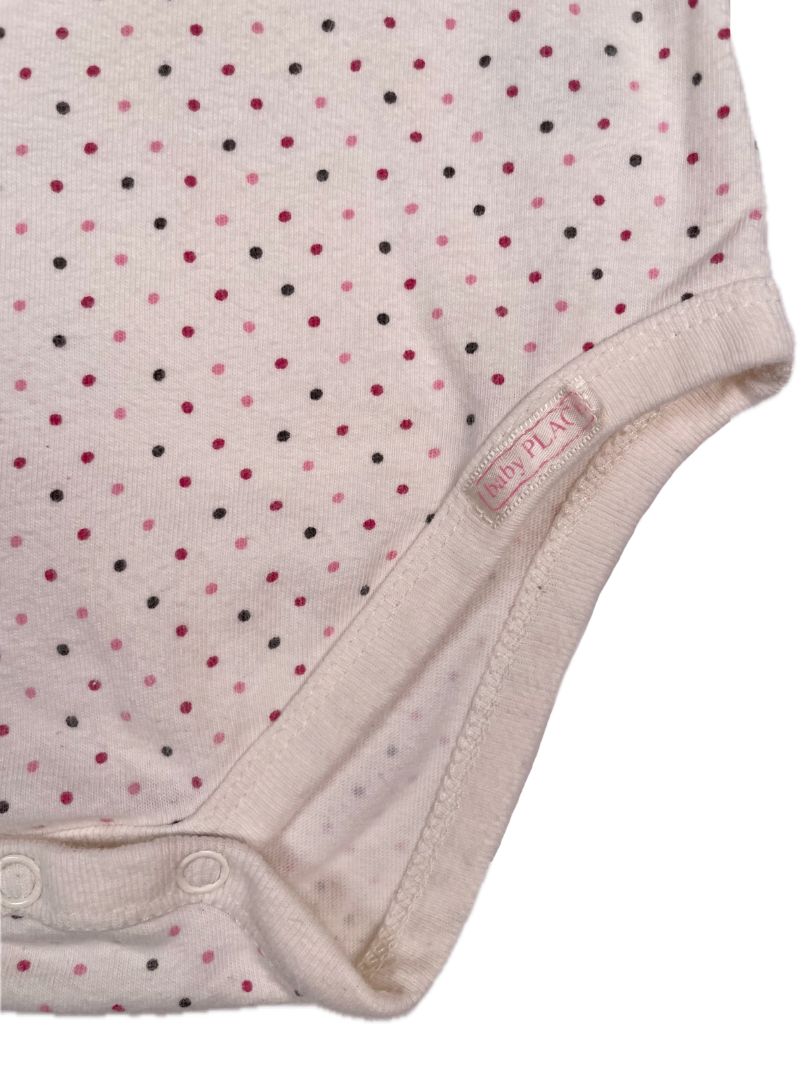 6-9 mo, The Children's Place, Cream, Small polka dot long-sleeve bodysuit, pinks/black, bow