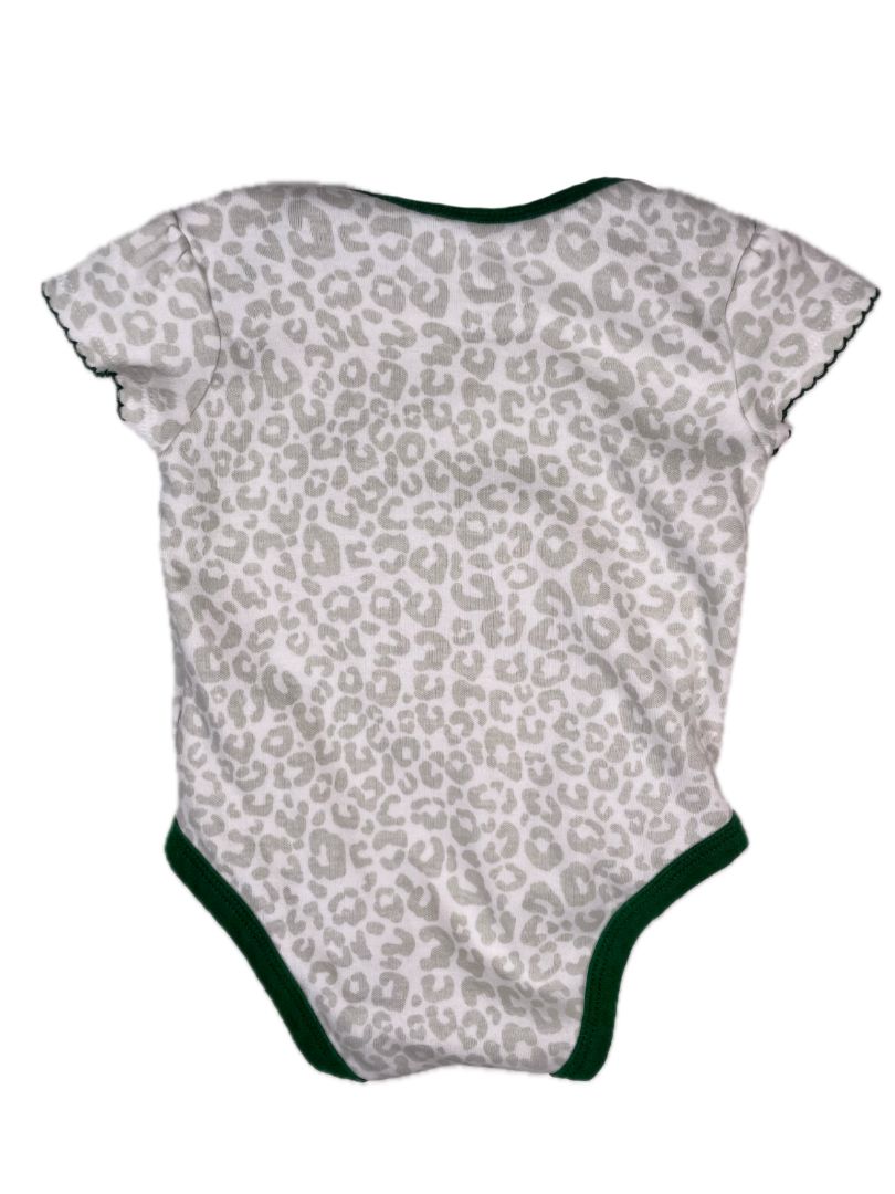 18 mo, NFL, White, NY Jets short-sleeve leopard print bodysuit, scallop thread sleeve, green