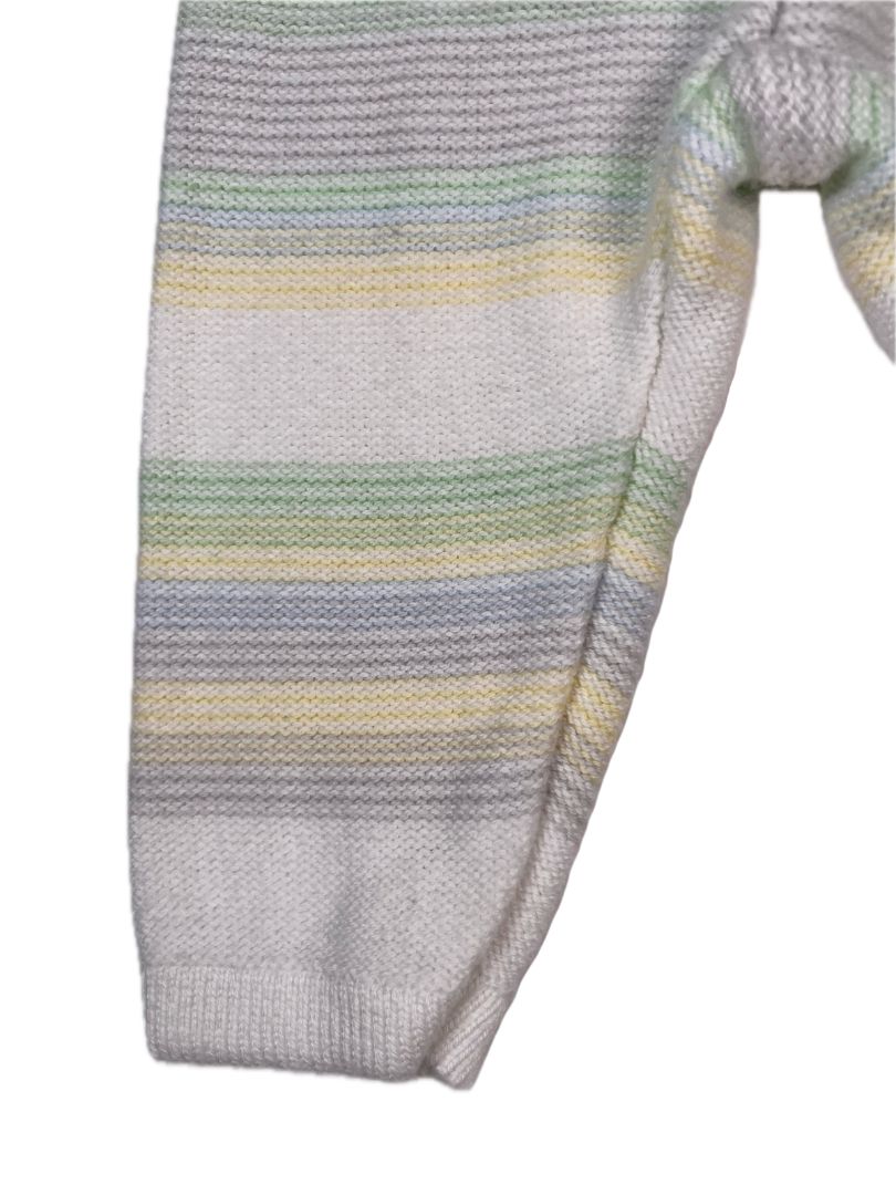 0-3 mo, Janie and Jack, White, Pastel striped sweater pants, green/yellow/blue/grey
