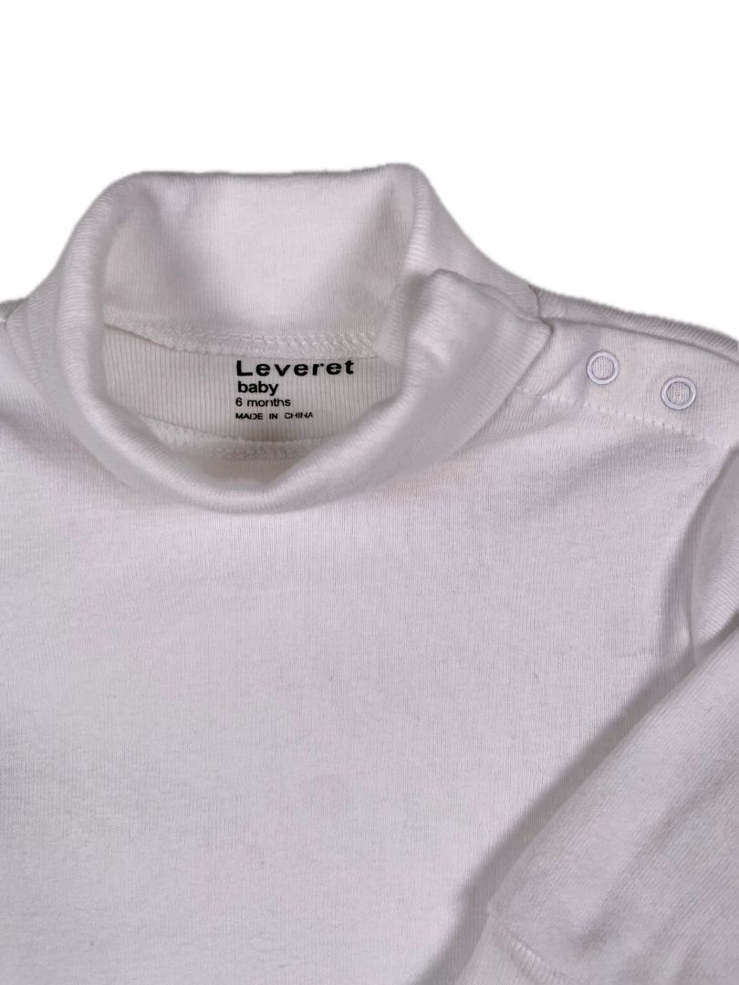 6 mo, Leveret, White, Turtleneck long-sleeve bodysuit