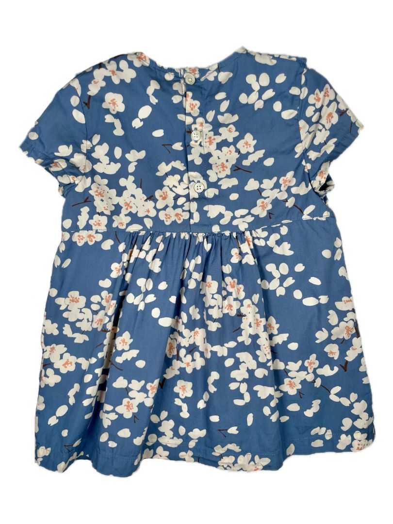 18 mo, Petit Bateau, Blue, Cherry blossom short-sleeve dress, ruffles at chest