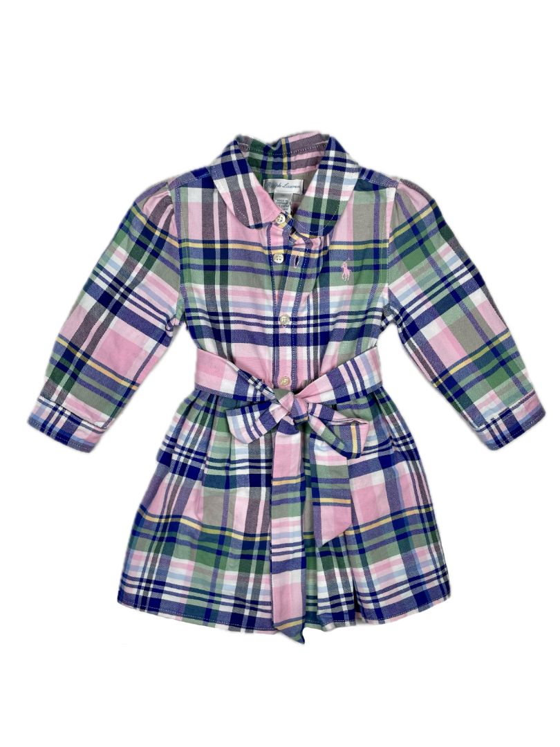 9 mo, Ralph Lauren, Pink, New w/ tags - Plaid cotton madras shirtdress + bloomer SET