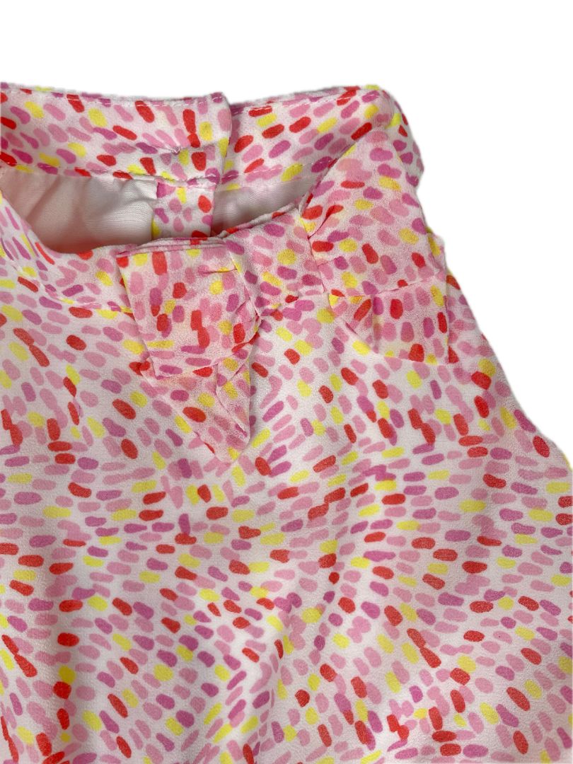 18-24 mo, Janie and Jack, Pink, New w/ tags - Sleeveless jumpsuit, red/yellow dash pattern, snap legs, bow collar