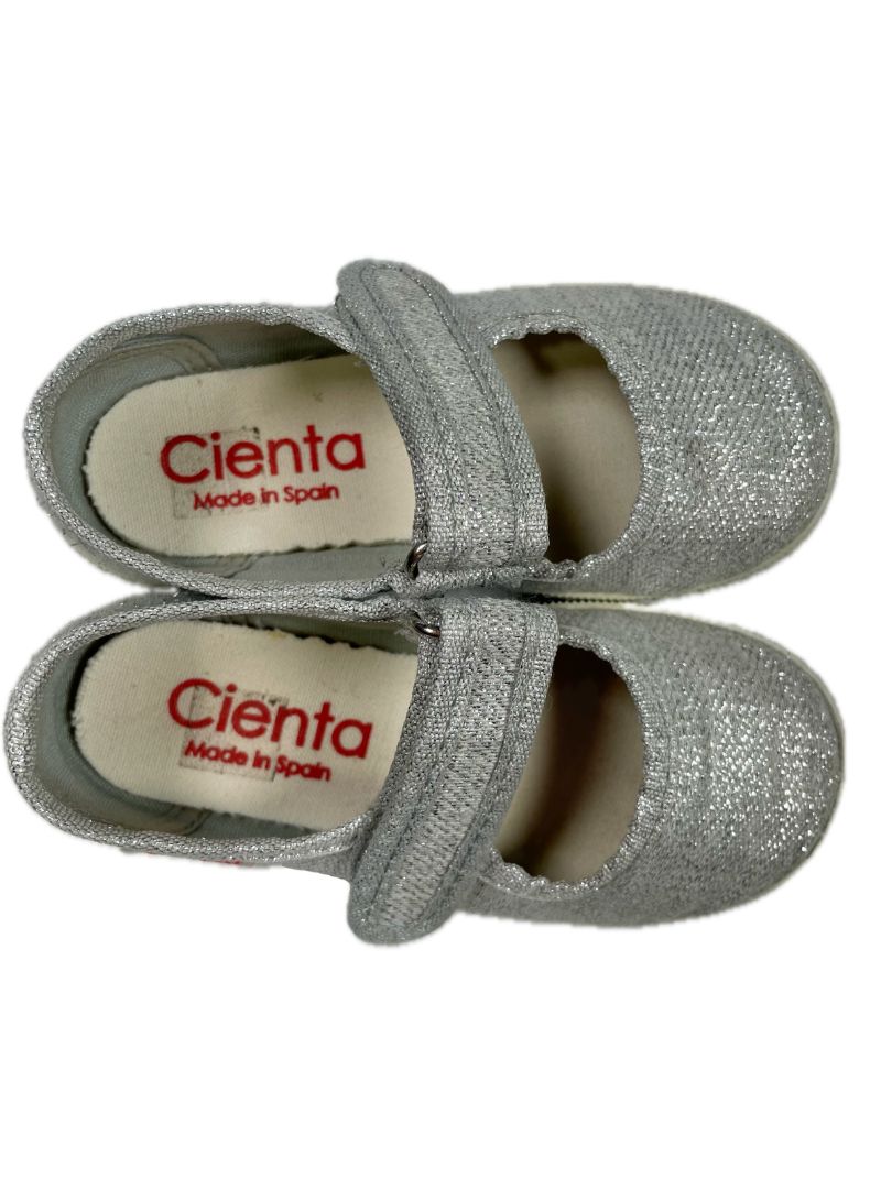 size 6.5, Cienta, Silver, Sparkly mary jane sneakers, velcro strap