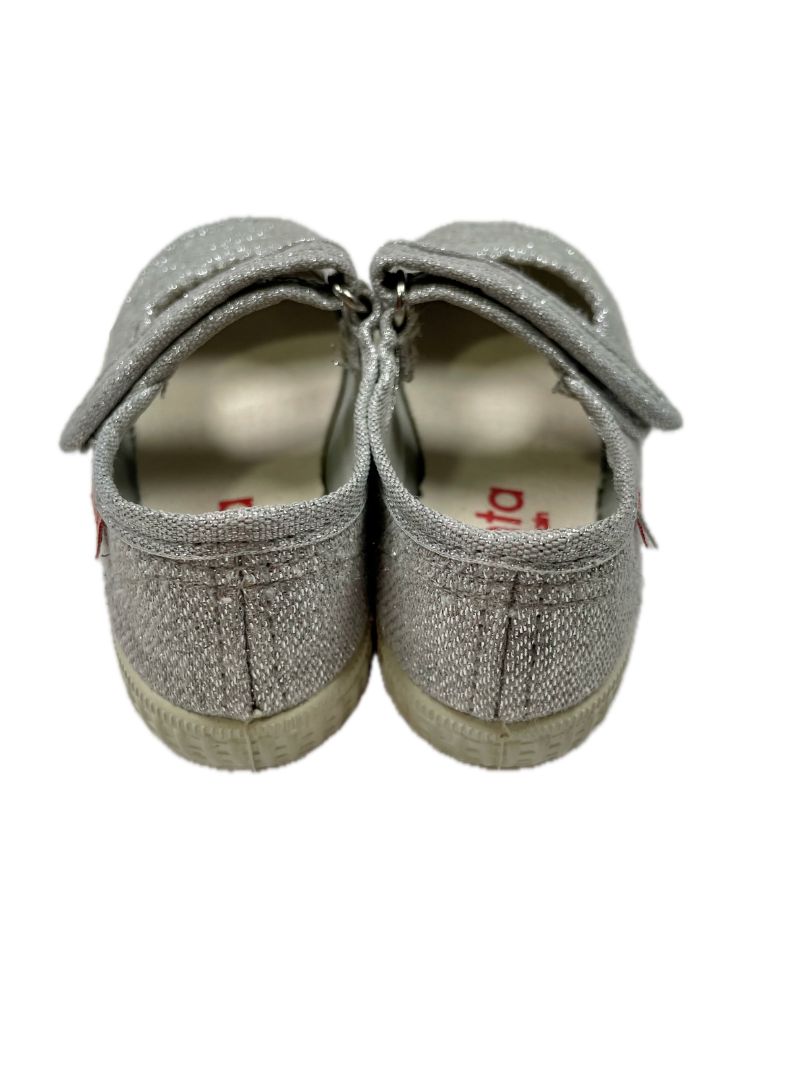 size 6.5, Cienta, Silver, Sparkly mary jane sneakers, velcro strap