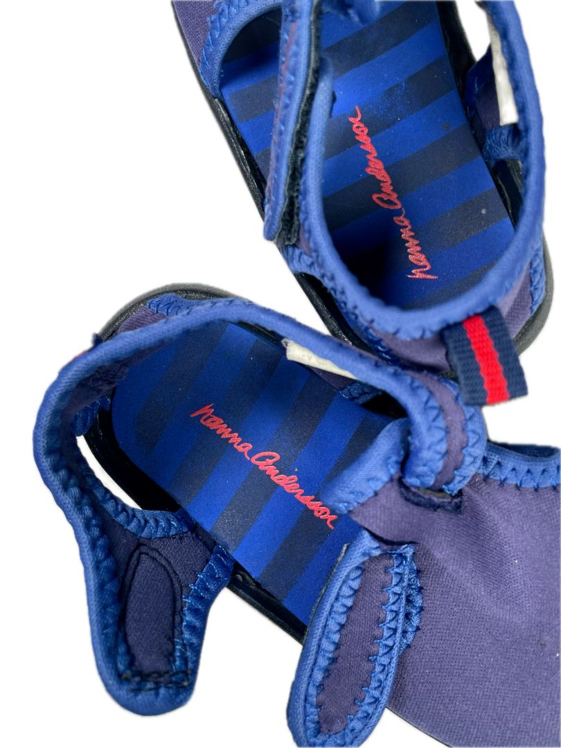 6 mo, Hanna Andersson, Blue, Water shoes, velcro strap, red stripe on back