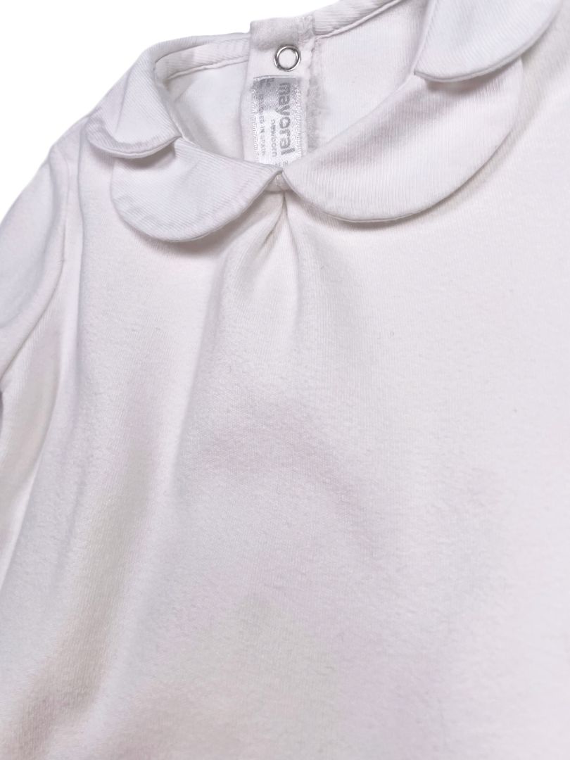 12 mo, Mayoral, White, Flower scallop collar long-sleeve bodysuit