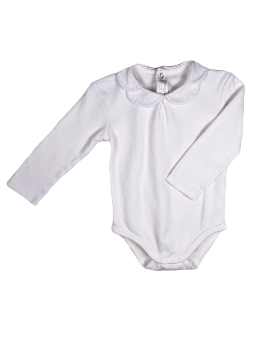 12 mo, Mayoral, White, Flower scallop collar long-sleeve bodysuit