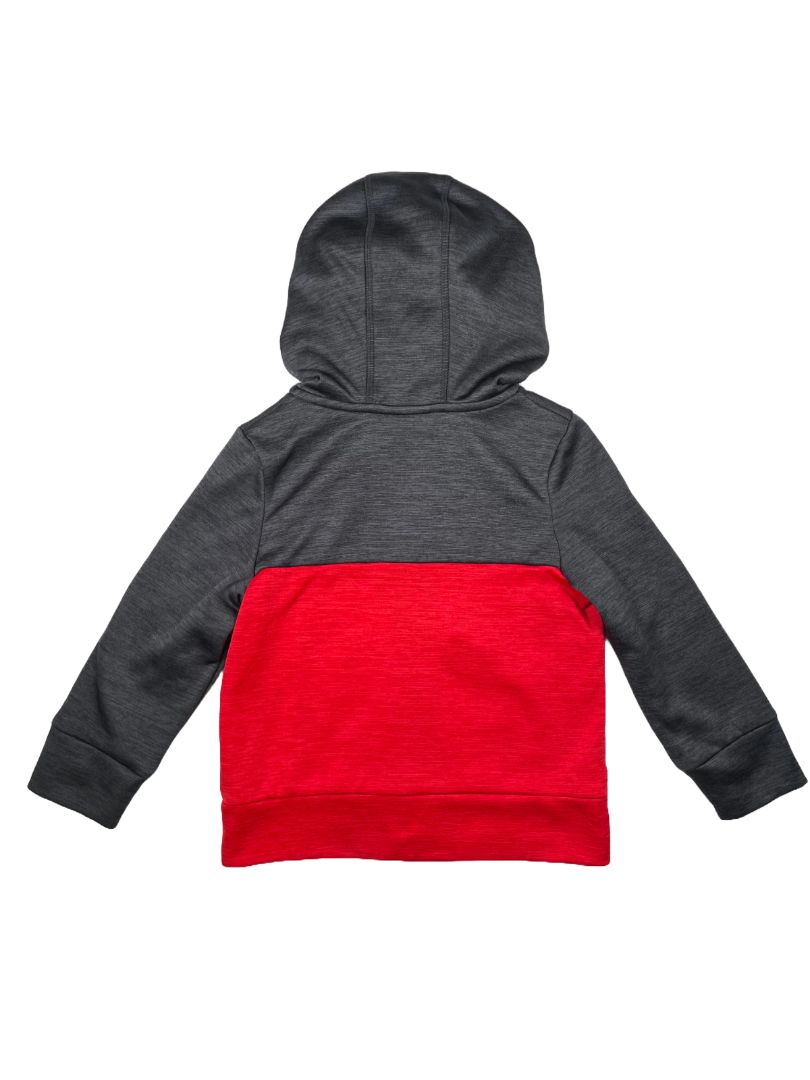 2/2T, Adidas, Black, Zip-up hoodie, red color block + white stripes, fleece-lined