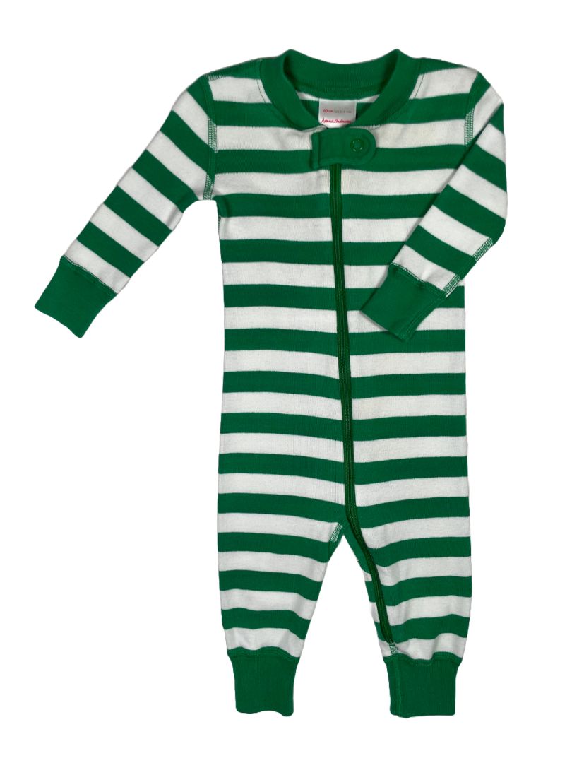 3-6 mo, Hanna Andersson, Green, Striped zip-up sleeper