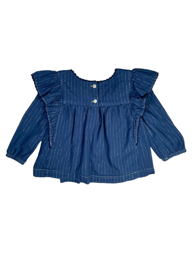 2/2T, babyGap, Blue, Blouse w/ silver thread, long-sleeve, ruffles at shoulders