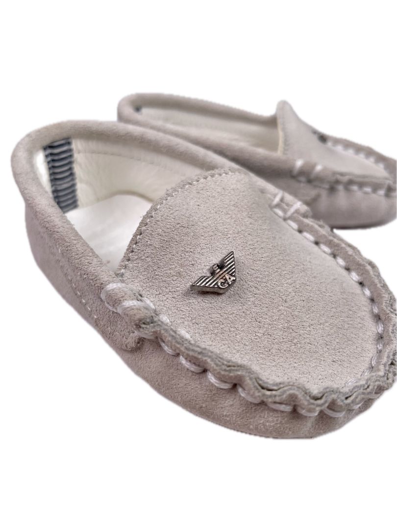 Newborn, Armani, Cream/grey, Suede driving moccasins