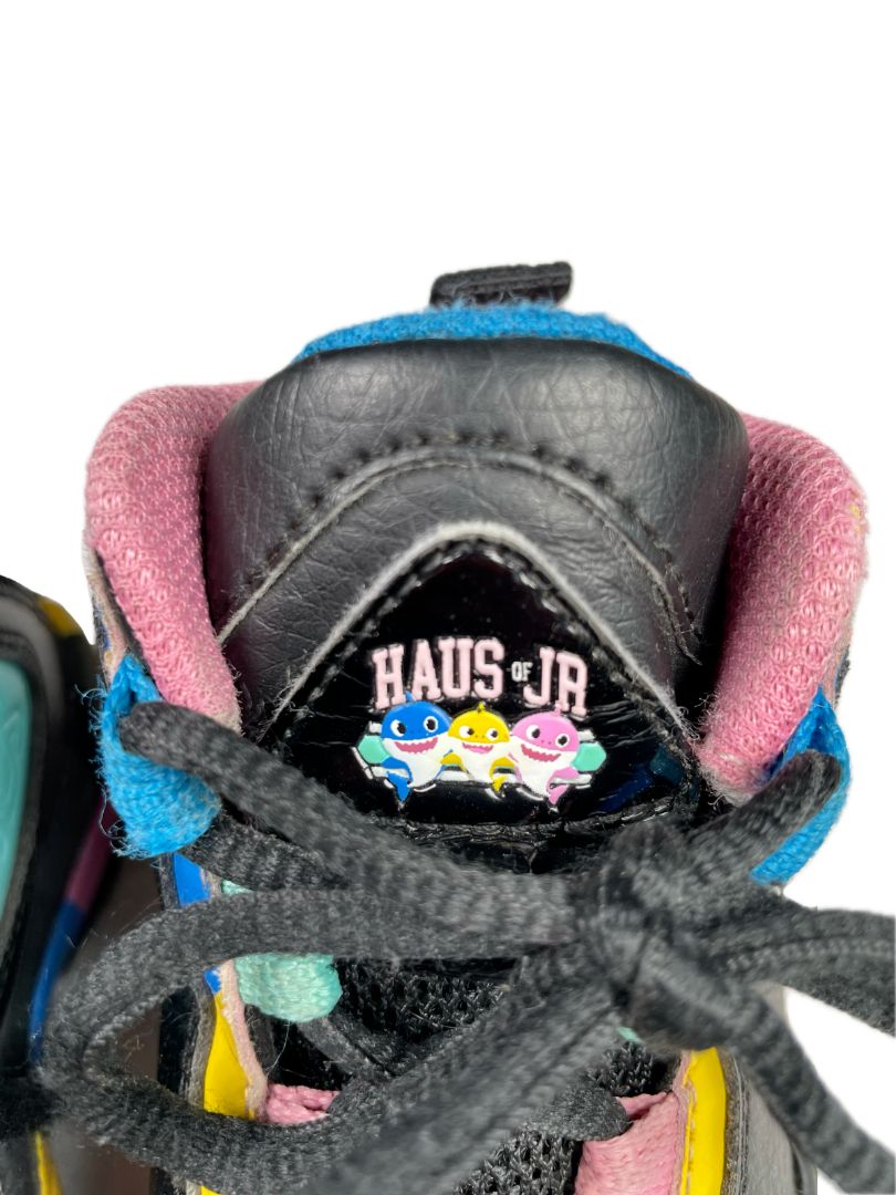 shoes: ~10-11, FILA x Haus of JR, Black, Baby Shark collab sneakers, blue/yellow/pink