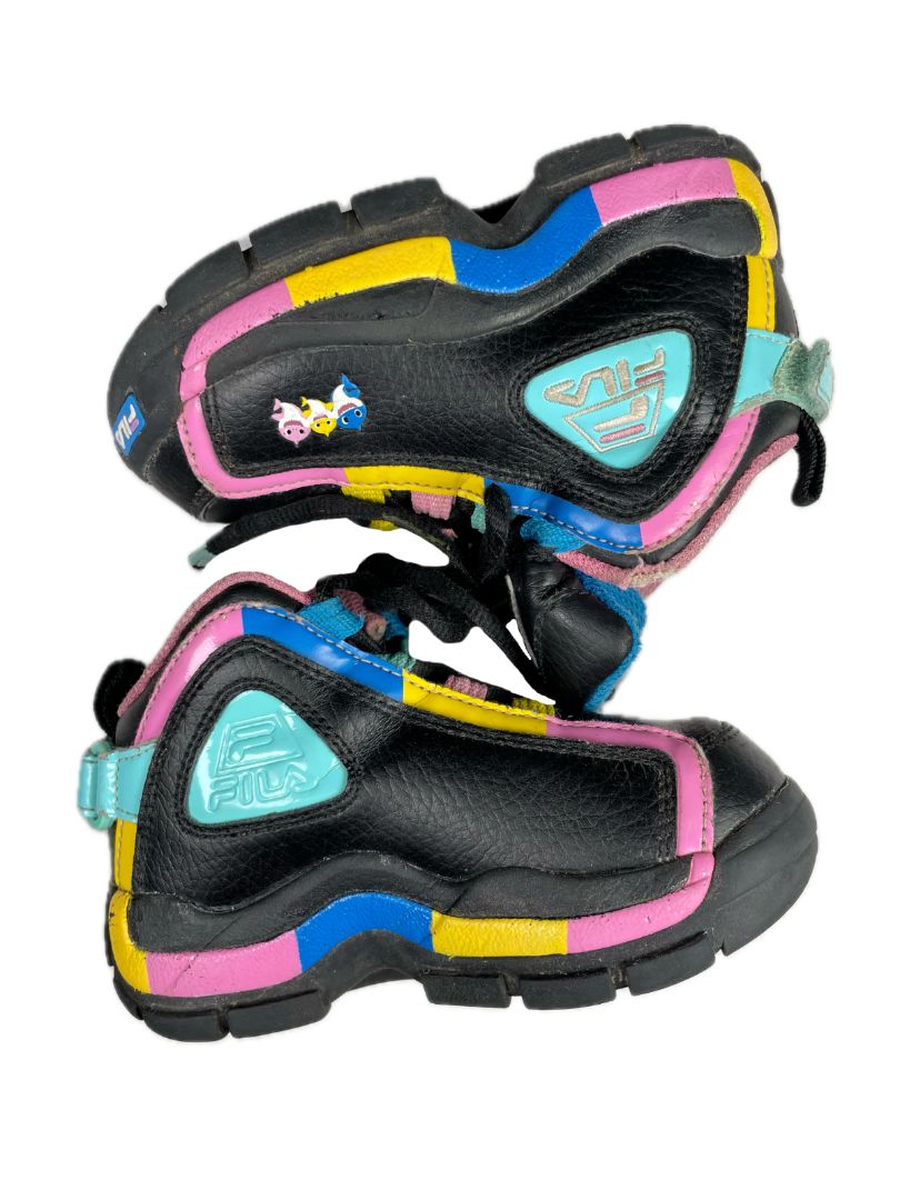 shoes: ~10-11, FILA x Haus of JR, Black, Baby Shark collab sneakers, blue/yellow/pink