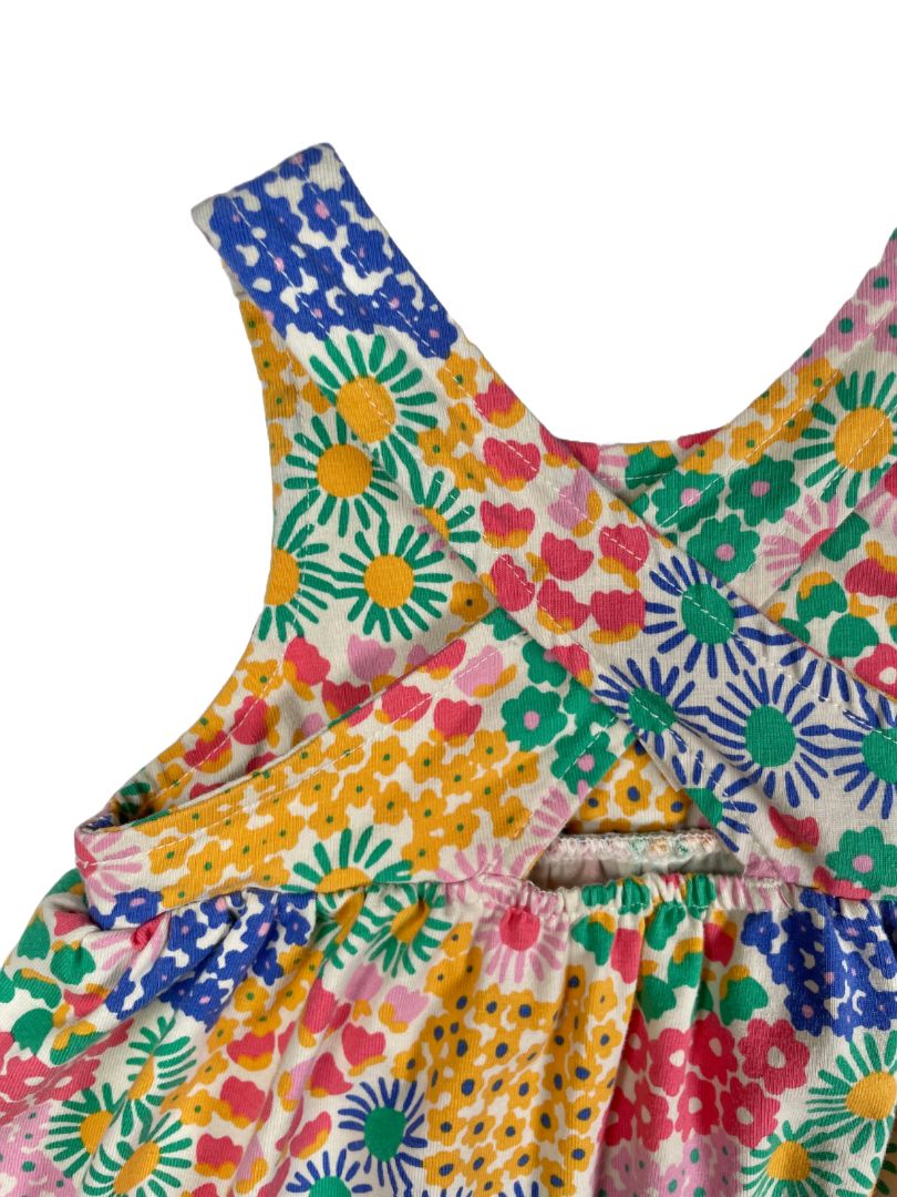 6-12 mo, Hanna Andersson, Cream, Floral crossback dress + bloomers SET, pink/blue/green/orange