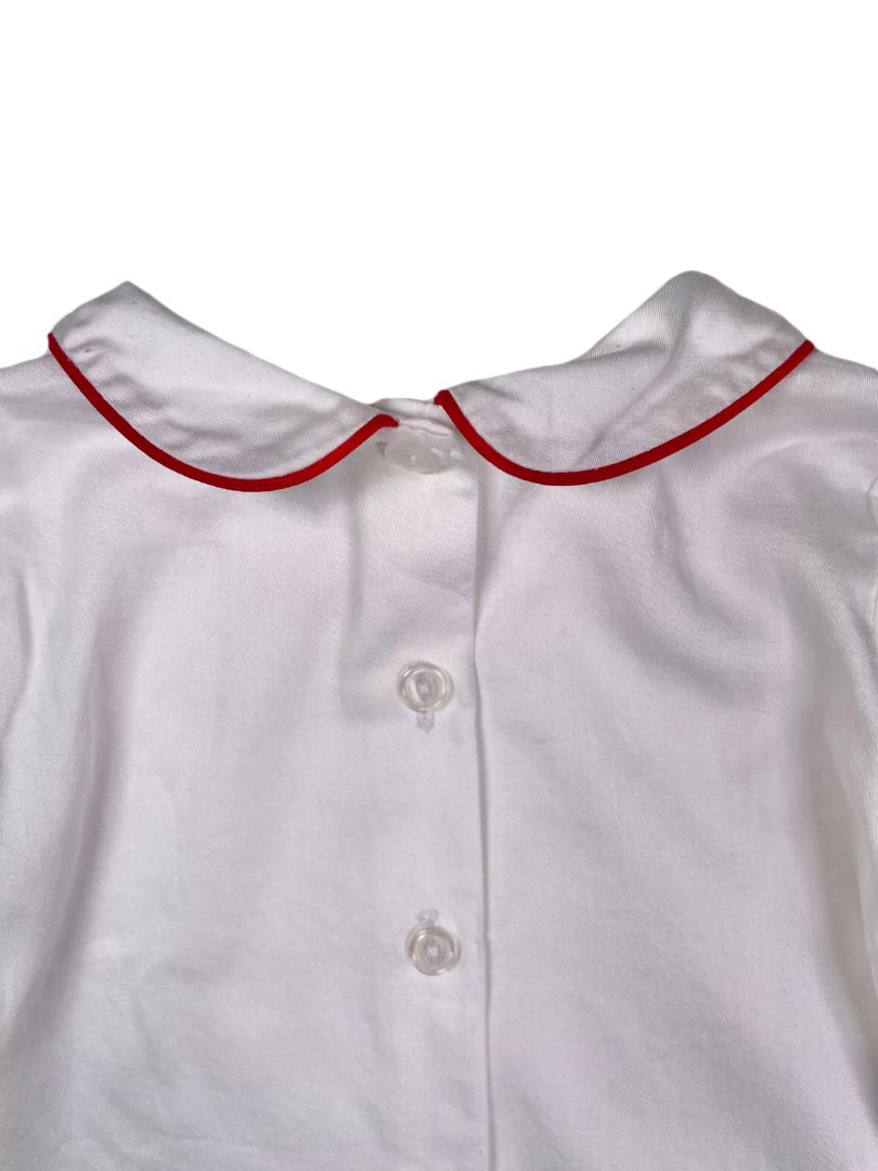 6 mo, Creation Imaho, White, Long-sleeve blouse w/ red piped peter pan collar, embroidered cherries