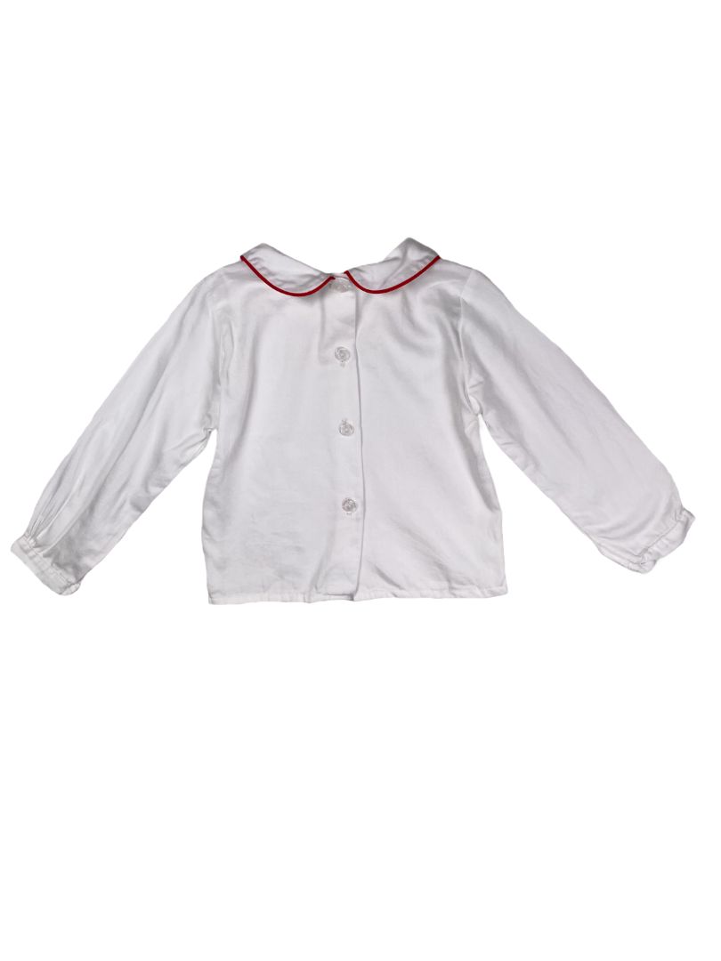 6 mo, Creation Imaho, White, Long-sleeve blouse w/ red piped peter pan collar, embroidered cherries